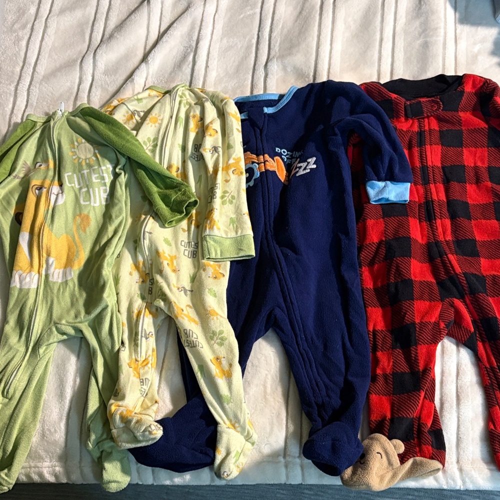 Onesie PJ sets - Green, Yellow, Blue, Red. 6m Fleece and the Disney is polyester